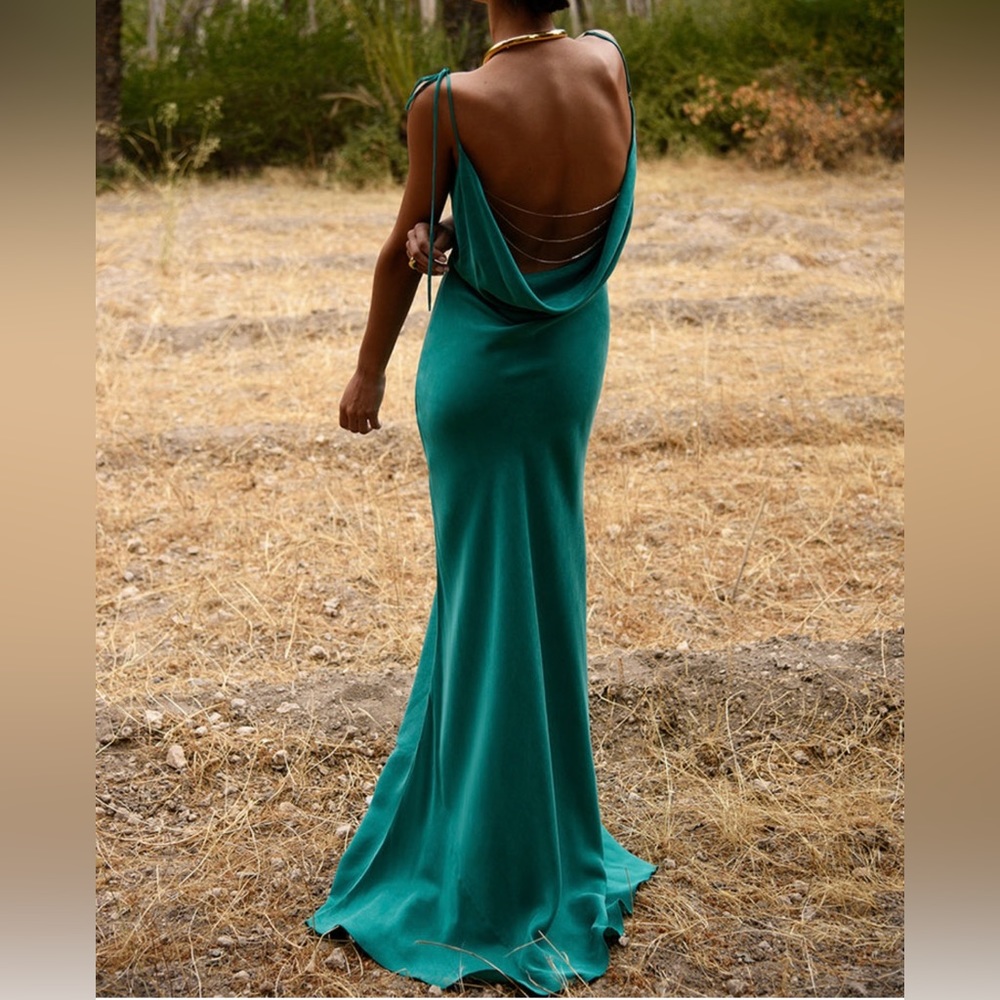 A Rat & Boa a classic maxi slip dress. Satin green